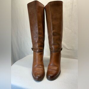 VTG 9 West Riding Boots| Rich Brown Leather| Flower Power| Boho| Stacked Heel